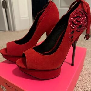 Betsey Johnson Platform Red Suede Heels Tryyst